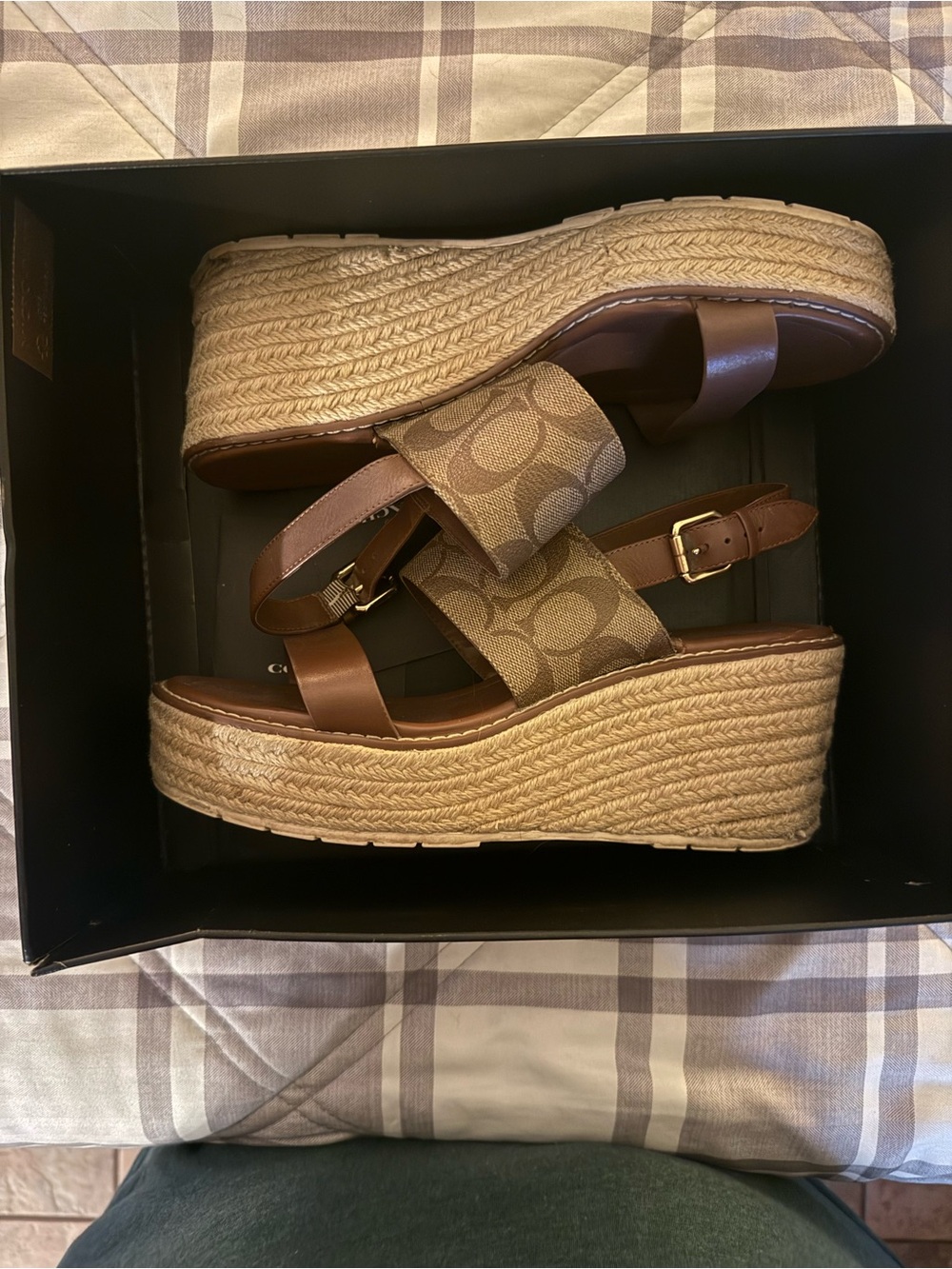 Coach Brown Signature Canvas Espadrille Wedge Sandals